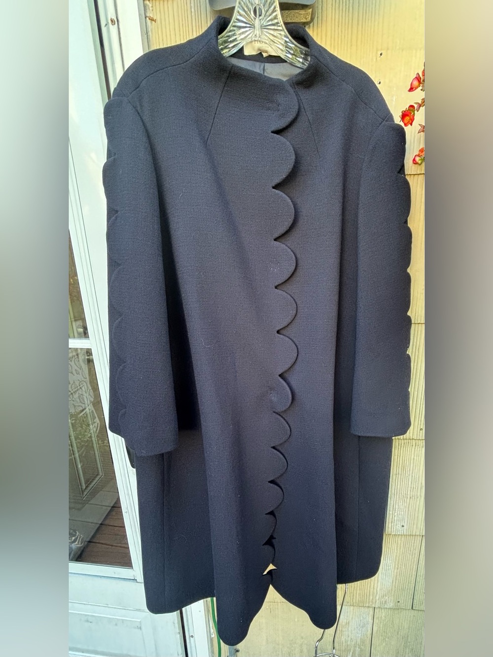 Hobbs London 100% Wool Navy Blue Single-Breasted Scalloped Edge Coat IS 10/UK 14